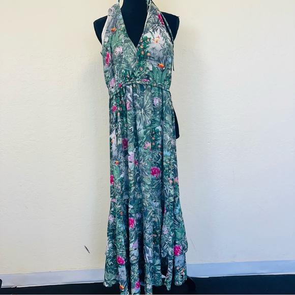 H&M Conscious Collection green floral maxi dress 4 - Picture 2 of 5